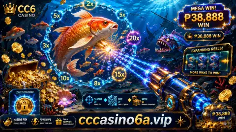 CC6 fishing scene with a golden stingray gliding across a sapphire trench