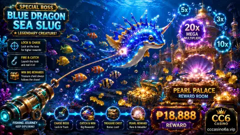CC6 fishing route scene bringing hammerhead, stingray, seahorse and whale movement patterns together beside the cannon