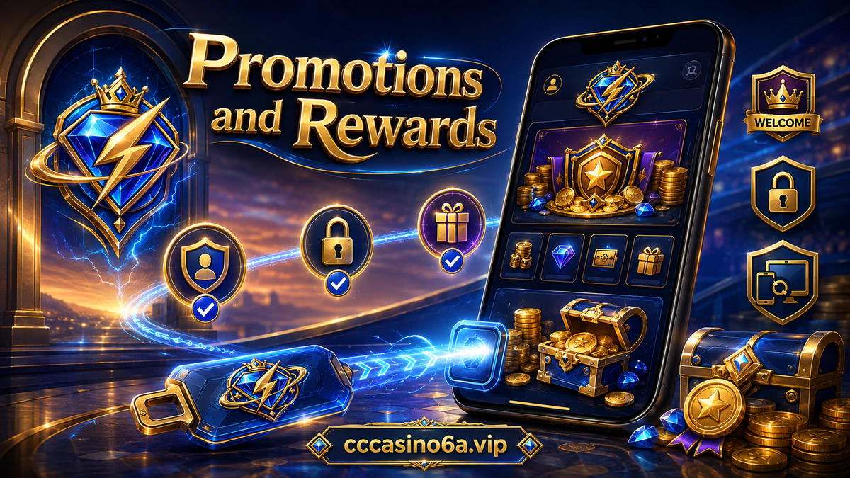 CC6 promotion artwork with a restrained sapphire gift scene and gold accents